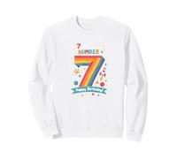 7 est Mon Chiffre Porte-Bonheur Joyeux Anniversaire Space Adventure Sweatshirt, Unisexe pour Adultes, Blanc, XL