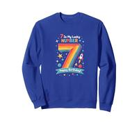 7 est Mon Chiffre Porte-Bonheur Joyeux Anniversaire Space Adventure Sweatshirt, Unisexe pour Adultes, Bleu Royal, S