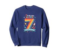 7 est Mon Chiffre Porte-Bonheur Joyeux Anniversaire Space Adventure Sweatshirt, Unisexe pour Adultes, Bleu Marine, XL