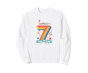 7 est Mon Chiffre Porte-Bonheur Joyeux Anniversaire Space Adventure Sweatshirt, Unisexe pour Adultes, Blanc, XL