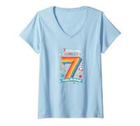 7 est Mon Chiffre Porte-Bonheur Joyeux Anniversaire Space Adventure T-Shirt avec Col en V, Femme, Bleu Céleste, XXL
