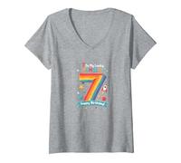 7 est Mon Chiffre Porte-Bonheur Joyeux Anniversaire Space Adventure T-Shirt avec Col en V, Femme, Gris Chiné, M