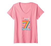7 est Mon Chiffre Porte-Bonheur Joyeux Anniversaire Space Adventure T-Shirt avec Col en V, Femme, Rose, XXL