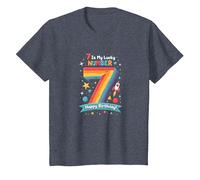 7 est Mon Chiffre Porte-Bonheur Joyeux Anniversaire Space Adventure T-Shirt, Enfant, Bleu Chiné, 8 Ans