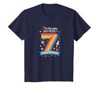 7 est Mon Chiffre Porte-Bonheur Joyeux Anniversaire Space Adventure T-Shirt, Enfant, Bleu Marine, 12 Ans