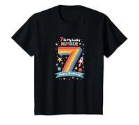 7 est Mon Chiffre Porte-Bonheur Joyeux Anniversaire Space Adventure T-Shirt, Enfant, Noir, 12 Ans