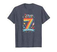 7 est Mon Chiffre Porte-Bonheur Joyeux Anniversaire Space Adventure T-Shirt, Homme, Bleu Chiné, XL