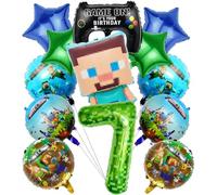 7 Geburtstag Dekoration Set - 13-tlg. Pixel Ballon Party Pack für Jungen | Miner Gamer Geburtstagsbeutel, Luftballons & Deko für Kinderfest | Geschenkbeutel für 7 Jahre Jubiläum (7)