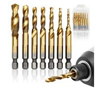 7 HSS Foret Taraudeur Coffret Foret Metal et Taraud 2-en-1 Revêtus Titane | M3/M4/M5/M6/M8/M10,Foret Metal à 1/4 Tige Hexagonale,Kit Taraudage Outils,pour le Perçage et le Taraudage pour Aluminium Bois