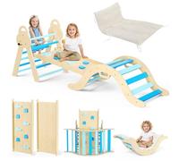 7 in 1 Parcours motricité Enfant,25 Ans de mises à Niveau, Structure d'escalade pour bébé, Aire de Jeux intérieure Montessori, Ensemble d'escalade d'intérieur avec Coussin Doux Lavable（Bleu）