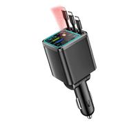 7-in-1 Retractable Car Charger with USB Type C Cable Fast Phone (Type-c×3) | 240w, With Starlight and 3 Retractable Cables. Fits 12v-24v Vehicles, Charges up to 7 Devices at Once