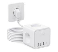 7 in 1 Socket Cube with USB C, 3 Sockets, Flat Socket with Individual Switch, Cube Power Strip with 3 m Cable, 3 USB A Power Strip for Office, Home, Travel