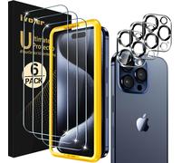 7 In 1 Tempered Glass Compatible With Iphone 15 Pro 6.7 Inches, 3 Glass Screen Protector With 3 Rear Camera Protector And Easy Alignment Tool, Bubble-Free, 9h Hardness