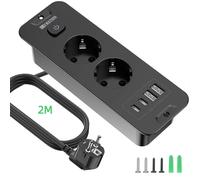 7-in-1 ultra-thin embedded socket with switch, 2USB-A+2USB-C, 20W fast charging, overvoltage protection, for office and home use