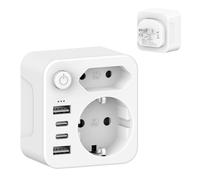 7 in 1Adaptateur Prise Americaine USA Canada Française Adaptateur de Voyage avec 2 USB-A et 2 USB-C 3.4A,Europe Francaise FR 2 Broches vers US 3 Broches pour Mexique Thailande Type B