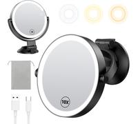 7 Inch Wall Mounted Makeup Mirror With Powerful Suction Cup, 1x/10x Double-Sided Magnification, 3 Color Lights And Adjustable Brightness, 2000mah Rechargeable Battery, Shaving For