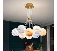 7 lumières modernes en grappe de bulles de verre pour salle à manger, 13 lumières de la planète Terre, luminaire suspendu doré, grand plafonnier suspendu pour enfants, pour chambre à coucher, salon,