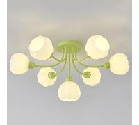 , 7 lumières Vert Verre de Lait encastré plafonnier Spoutnik luminaires Blanc givré Fleur Ombre Nordique Boho Foyer Proche du plafonnier pour Cuisine Salle de Bain buanderie F