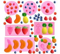 7 moules en silicone pour bougies de fondant aux fruits, moules alimentaires de gommes au chocolat avec formes de mûres et myrtilles 3D, pour décoration de bougies à la gélatine, muffins, décoration