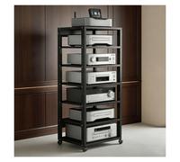 7 Niveaux Meuble HiFi, Meuble Imprimante avec roulettes Et Étagères De Rangement Support Multimédia avec Hauteur Réglable pour Bureau À Domicile Et Salon(Noir)