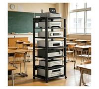 7 Niveaux Meuble HiFi, Meuble Platine Vinyle avec Hauteur Réglable, Support Multimédia avec roulettes Et Étagères De Rangement, pour Bureau À Domicile Et Salon(Noir)