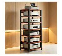7 Niveaux Meuble HiFi, Support Multimédia avec Hauteur Réglable Meuble Imprimante avec roulettes Et Étagères De Rangement for Dortoirs/Salon(Red)