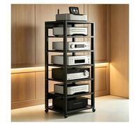 7 Niveaux Meuble HiFi, Support Multimédia avec Hauteur Réglable Meuble Imprimante avec roulettes Et Étagères De Rangement for Dortoirs/Salon(Noir)