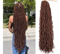 7 Packs Messy Faux Locs Crochet Braids 30 Inch Pre-looped New Faux Locs Crochet Braids Synthetic Long Brown Goddess Locs Crochet Hair Soft Curly Faux Locs Braiding Hair for Women (#30)