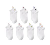 7 Paires De Chaussettes De Sport Pour Femmes, Motif De Fruits Brodés, Chaussettes D'Été En Coton, Chaussettes Amusantes Créatives.