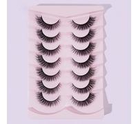 7 paires de faux cils naturels, doux et délicats, convenant à un usage quotidien, style dessin animé, essentiels de voyage, allongés aux coins extérieurs Fibre chimique