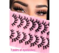 7 paires/paquet de faux cils naturels épais et volumineux. Cils de vison dramatiques et ébouriffés avec un effet 8D volumineux et durable. Bandes de faux cils effilochées pour un regard de renard rele