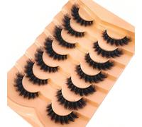 7 paires/paquet de faux cils naturels épais et volumineux. Cils de vison dramatiques et ébouriffés, effet 8D volumineux et effilés, longue durée. Bandes de faux cils pour un regard de renard relevé et