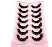 7 paires/paquet Faux cils russes DD Curl volumineux. Faux cils épais, bouclés et moelleux. Faux cils en vison 3D artificiels avec un look chat. Bandes de faux cils 8D volumisants pour un regard relevé