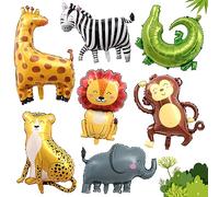 7 PCS Ballon Helium Animaux, Ballon Animaux Jungle, XXL 3D Lion, Léopard, Girafe, Zèbre, Éléphant, Singe, Aluminium-Helium ballon, Decoration Anniversaire Enfant pour Baby Shower Thème Fête