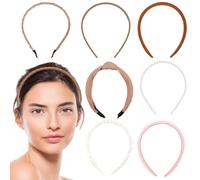 7 Pcs Bandeau Cheveux Femme, Bandeaux Mode pour Femmes, Serre Tête Bandeaux à Cheveux Accessoires pour Femme, Serre-têtes Rembourrés Noués de Perles pour Filles Femmes(Marron)