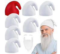 7 Pcs Bonnet Schtroumpf Bonnet Lutin Chapeau De Lutin Avec Barbe Sourcils | Matière Douce,Confortable À Porter,Amusante Ludique,Pour Carnavals,Halloween Noël,Cosplay Spectacles