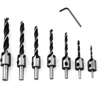7 pcs Foret Bois avec Fraise HSS Alésoirs de menuiserie Carottage Chanfrein Mèche à tête fraisée (3-10 mm)