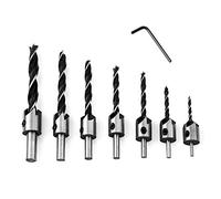 7 pcs Foret Bois avec Fraise HSS Alésoirs de menuiserie Carottage Chanfrein Mèche à tête fraisée avec fraisage et butée de profondeur Jeu de forets à fraiser 90°Mèches à bois hélicoïdales (3-10 mm)