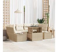 7 Pcs Garden Sofa Set with Cushions, Modern Outdoor Patio Furniture Set with Adjustable Coffee/Dining Table, Waterproof Poly Rattan and Steel Frame, Beige Cream for Terrace, Backyard, Balcony