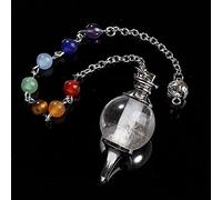 7 perles de chakra de 18mm de 18mm de pierre cristal curatif chakra dowleing ball pendule avec bijoux de charme de chaîne-Chakra cristal de roche