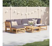 7-Piece Acacia Wood Garden Furniture Set with Cushions - Outdoor Patio Lounge Sofa Set Modular Design with Slatted Construction Comfortable Seating for Terrace, Backyard - Table, Chairs, Footstools