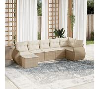 7-Piece Beige Wicker Patio Furniture Set with Cushions, Outdoor Garden Sofa Set Resin Rattan Sectional Modular Seating Group for Backyard, Terrace, Poolside, Durable Weather-Resistant Design