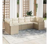7-Piece Beige Wicker Patio Furniture Set with Cushions, Outdoor Garden Sofa Set with Storage, Waterproof Rattan Resin Modular Sectional for Backyard, Terrace, Poolside, Includes 7 9 Back Cushions