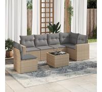 7-Piece Beige Wicker Patio Furniture Set with Cushions, Outdoor Garden Sofa with Storage, Waterproof Bags & Tempered Glass Table, Modular Sectional Conversation Set for Backyard, Terrace, Poolside