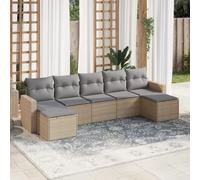 7-Piece Beige Wicker Resin Garden Furniture Set with Cushions - Outdoor Patio Sofa Seating Group with Storage, Waterproof UV Resistant for Backyard, Terrace - Modular Design, Washable Covers