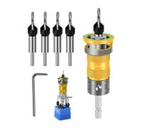 7 Piece Countersink Drill Bit Set Woodworking Quick Change Tool Kit | Adjustable Depth Stop Drill Bits For Wood MDF Plywood Aluminum Non-Ferrous Metals Chamfering Fastener Hole Preparation DIY Carpent