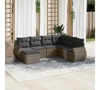 7-Piece Grey Wicker Patio Furniture Set with Cushions, Outdoor Garden Sofa Resin Rattan Sectional Conversation Set for Backyard, Terrace, Balcony, Modular Design, Weather-Resistant & Easy to Clean