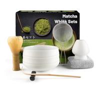 7 Piece Matcha Set, Broom à Matcha en Résine Jaune, Macha Tea Set with Matcha Spoon, Whisk Holder, Matcha Balai, Shovel, Strainer, Matcha Accessories Japanese Tea Ceremony, Blanc mat