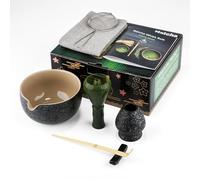 7 Piece Matcha Set, Fouet Matcha en Résine, Macha Tea Set with Matcha Spoon, Whisk Holder, Matcha Balai, Shovel, Strainer, Matcha Kit Traditional Japanese Tea Ceremony Gift for Lovers, Tache noire