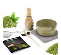 7 Piece Matcha Set, Fouet Matcha, Macha Tea Set with Matcha Spoon, Whisk Holder, Matcha Balai, Shovel, Strainer, Matcha Kit Traditional Japanese Tea Ceremony Best Gift for Lovers, Vert moucheté